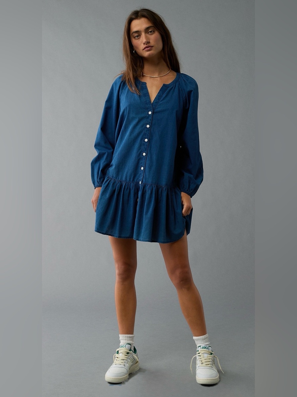 American Eagle Blue Drop Waist Shirt Mini Dress Size Medium EUC